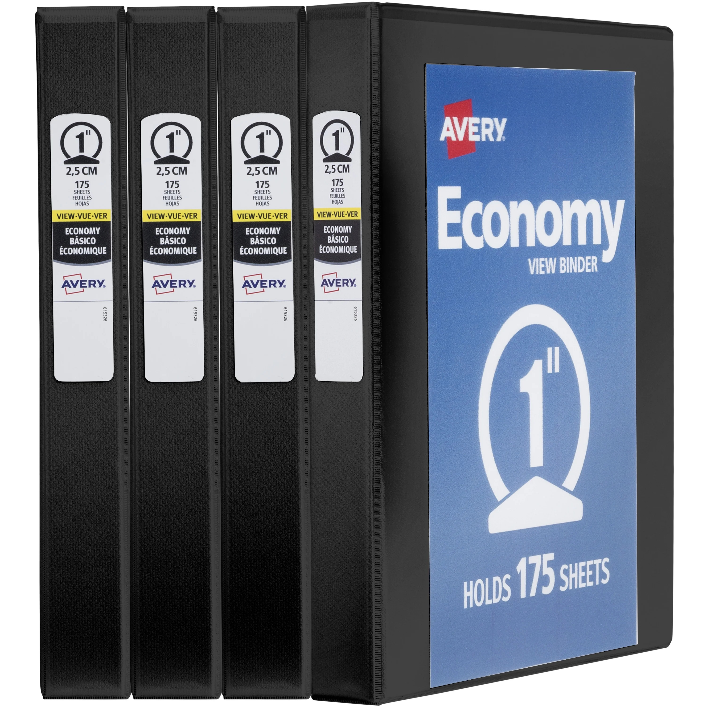 Avery Economy View 3 Ring Binders, 1" Round Rings, 4 Black Binders (19203) - Walmart.com | Walmart (US)