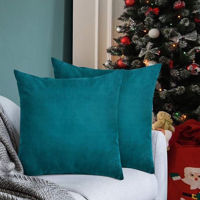Syntus Pack of 2 Christmas Velvet Soft Throw Pillow Covers Square Decorative Pillow Cushion Case ... | Amazon (US)
