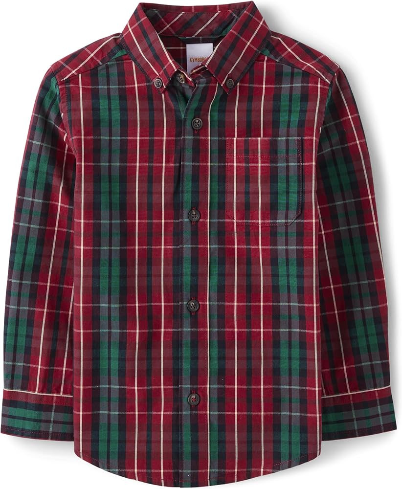 Gymboree Boys' and Toddler Long Sleeve Plaid Button Up Shirt | Amazon (US)