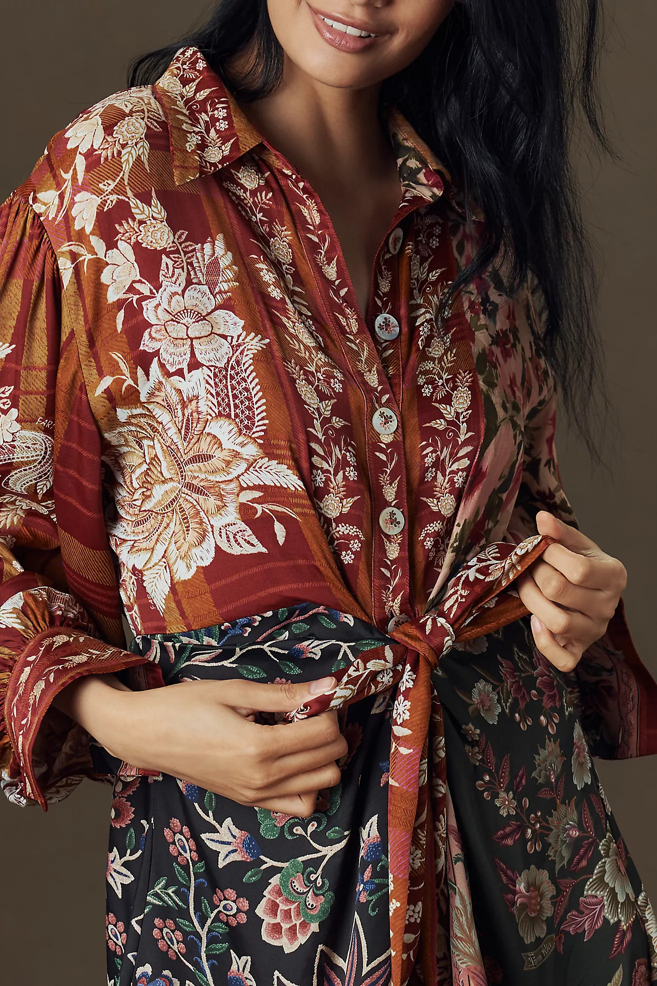 Farm Rio Winter Garden Mix Mini Shirt Dress | Anthropologie (US)