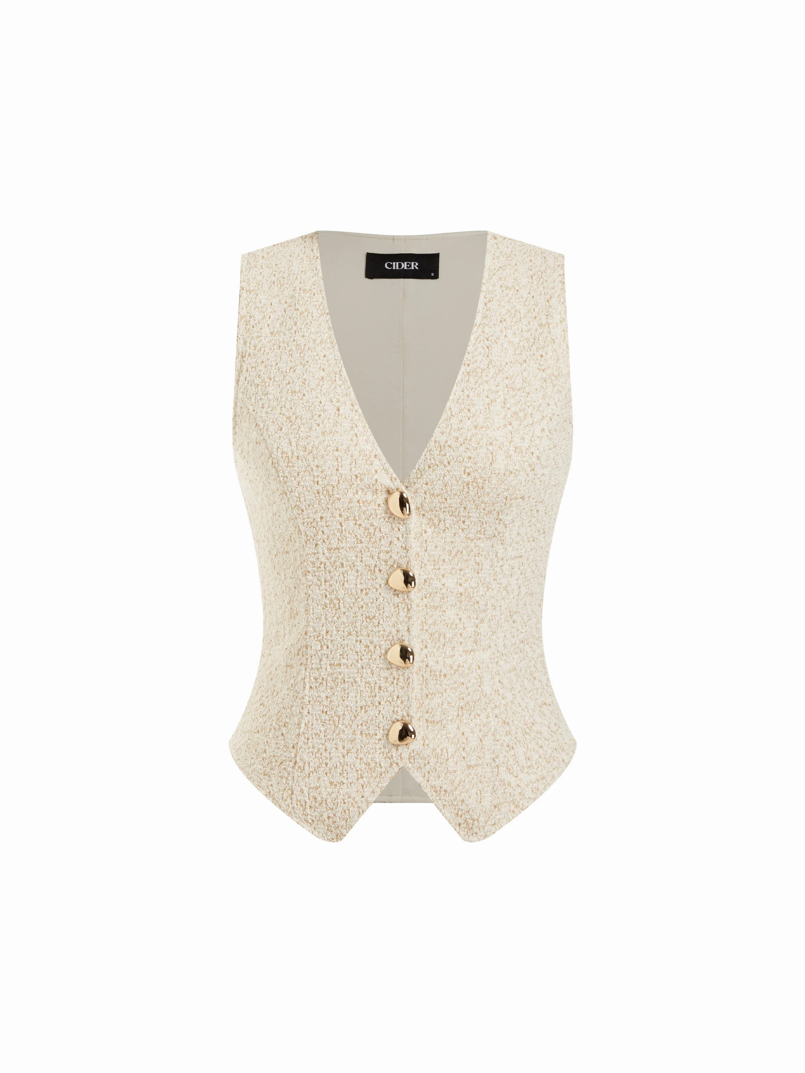 Knit Fabric Cotton-blend Textured V-neck Blazer Vest With Metal Button Detail For Daily Casual Wo... | Cider