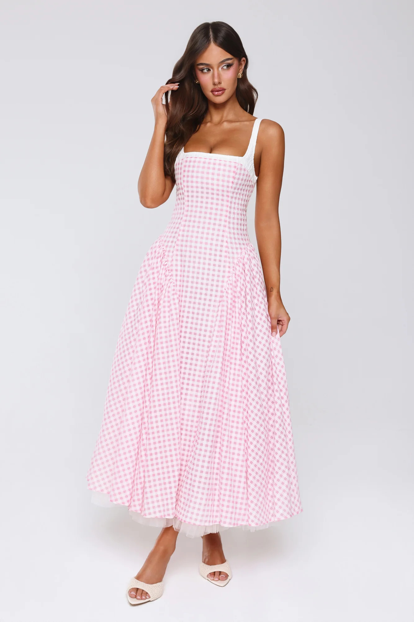 Vintage Vows Gingham Maxi Dress Blush | Hello Molly (US)