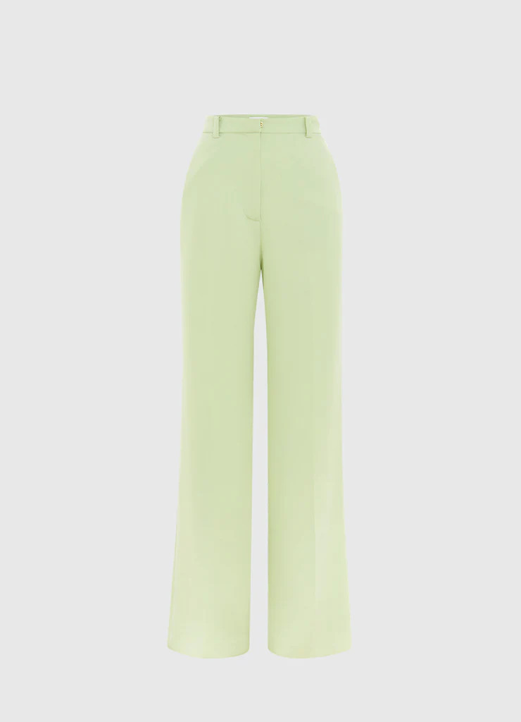 Hazel Wide Leg Pants - Sunflower Print in Green | LEO LIN