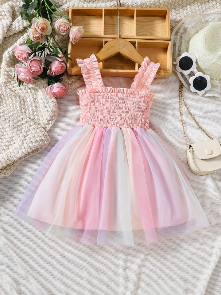 SHEIN Kids CHARMNG Toddler Girls Frill Trim Ombre Mesh Overlay Cami Dress | SHEIN