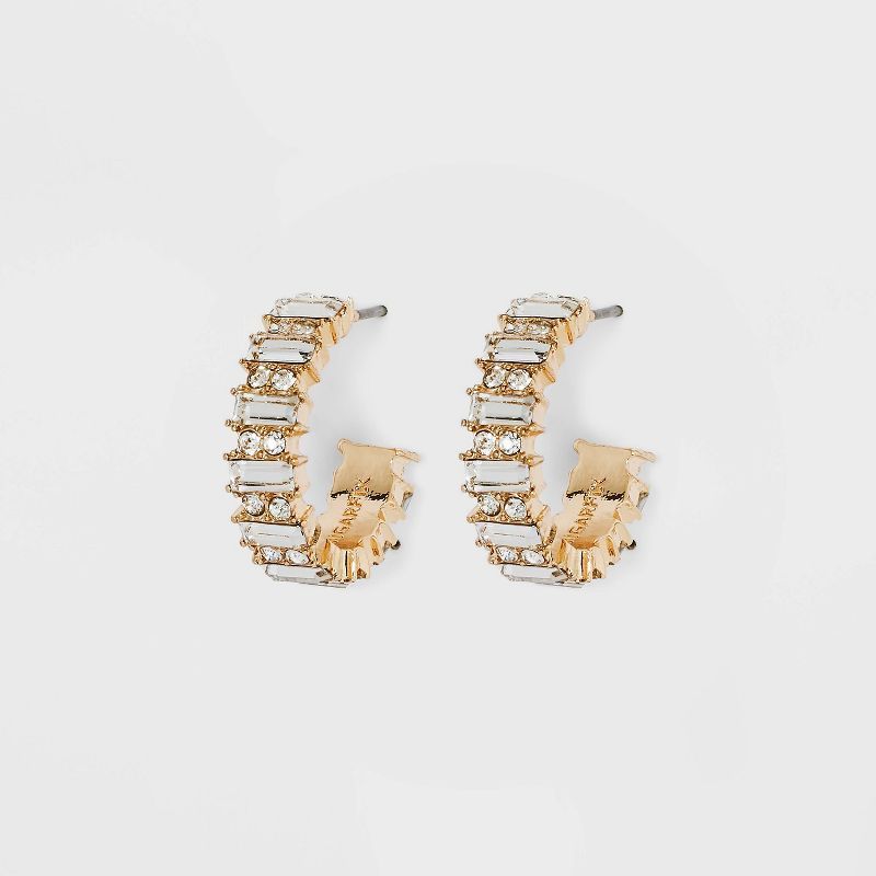 SUGARFIX by BaubleBar Crystal Baguette Hoop Earrings - Gold | Target
