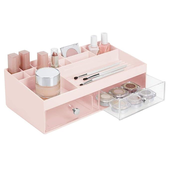 mDesign Wide Plastic Makeup Storage Caddy Organizer for Bathroom Vanity Countertop - 2 Drawers, 1... | Amazon (US)