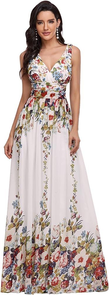 Amazon.com: Ever-Pretty Womens Sleeveless Maxi Beach Wedding Guest Dress 6 US Floral Printed : Cl... | Amazon (US)
