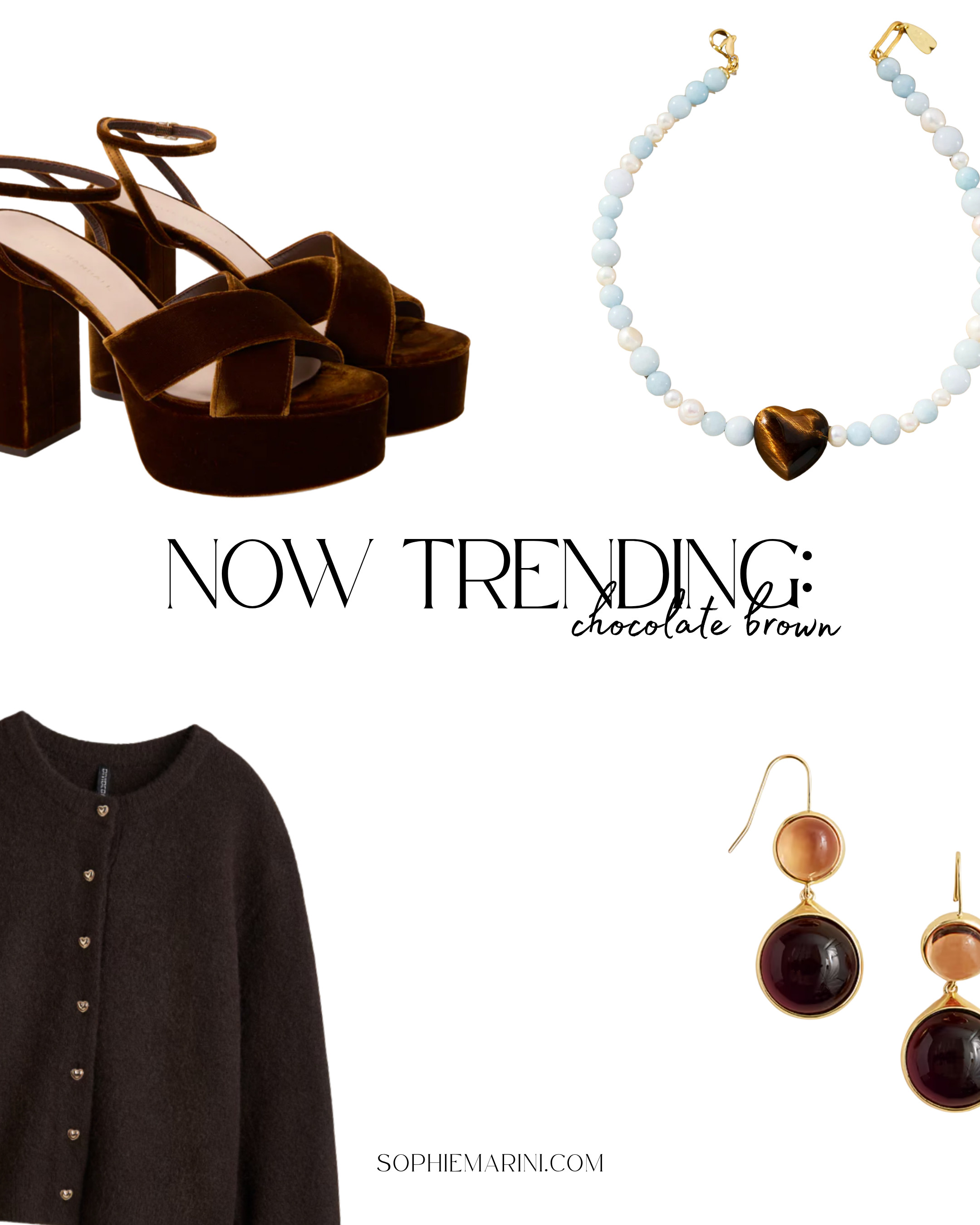Now trending: chocolate brown
[Loeffler Randall, brown platform heel, knit cardigan, brown leather Mary Jane Flat, Rectangle Barrette, Leather Top Handle Tote, Glass stone drop earrings, Smocked Cotton Minidress, brown tartan, nap dress, Lace Trim Midi Skirt] 
 

 

#LTKSeasonal