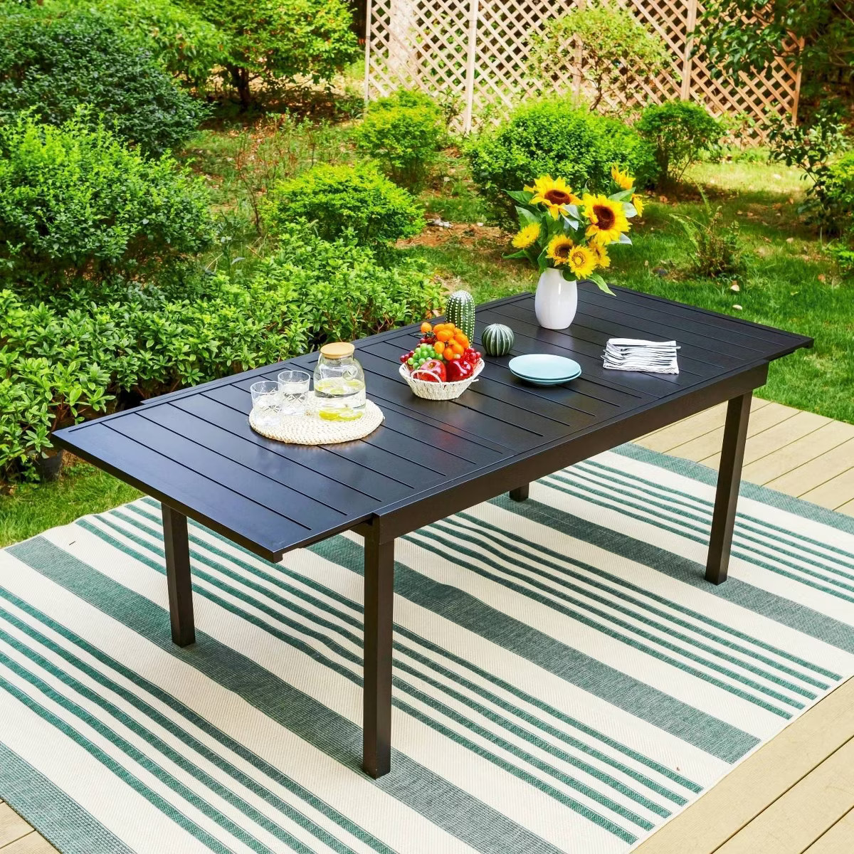 Outdoor Expandable Rectangle Steel Dining Table - Captiva Designs: Rust-Resistant Frame, Seats 6-... | Target