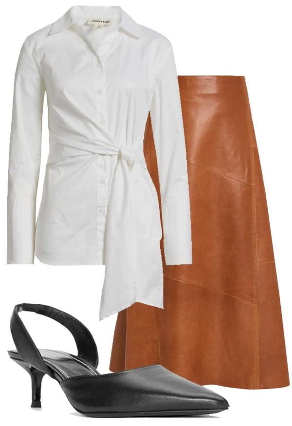 A lightweight midi leather skirt works now with a long sleeve shirt and later with a tank and sandals  

#LTKWorkwear #LTKOver40 #LTKSeasonal