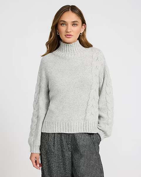 Turtleneck Cable Knit Balloon Sleeve Sweater | Express