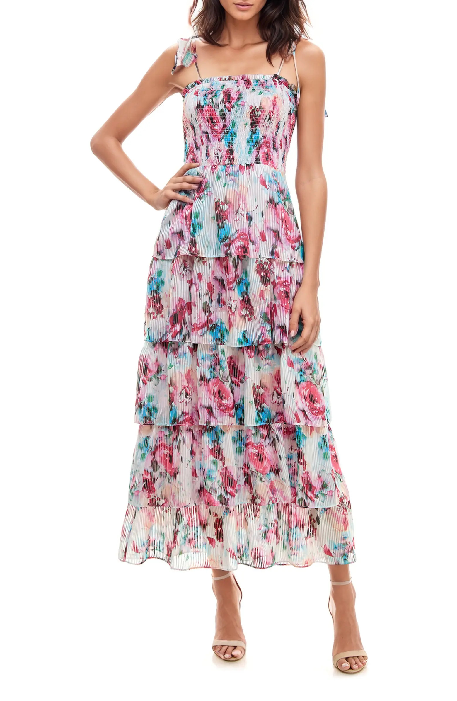 Floral Smocked Tie Strap Maxi Cocktail Dress | Nordstrom