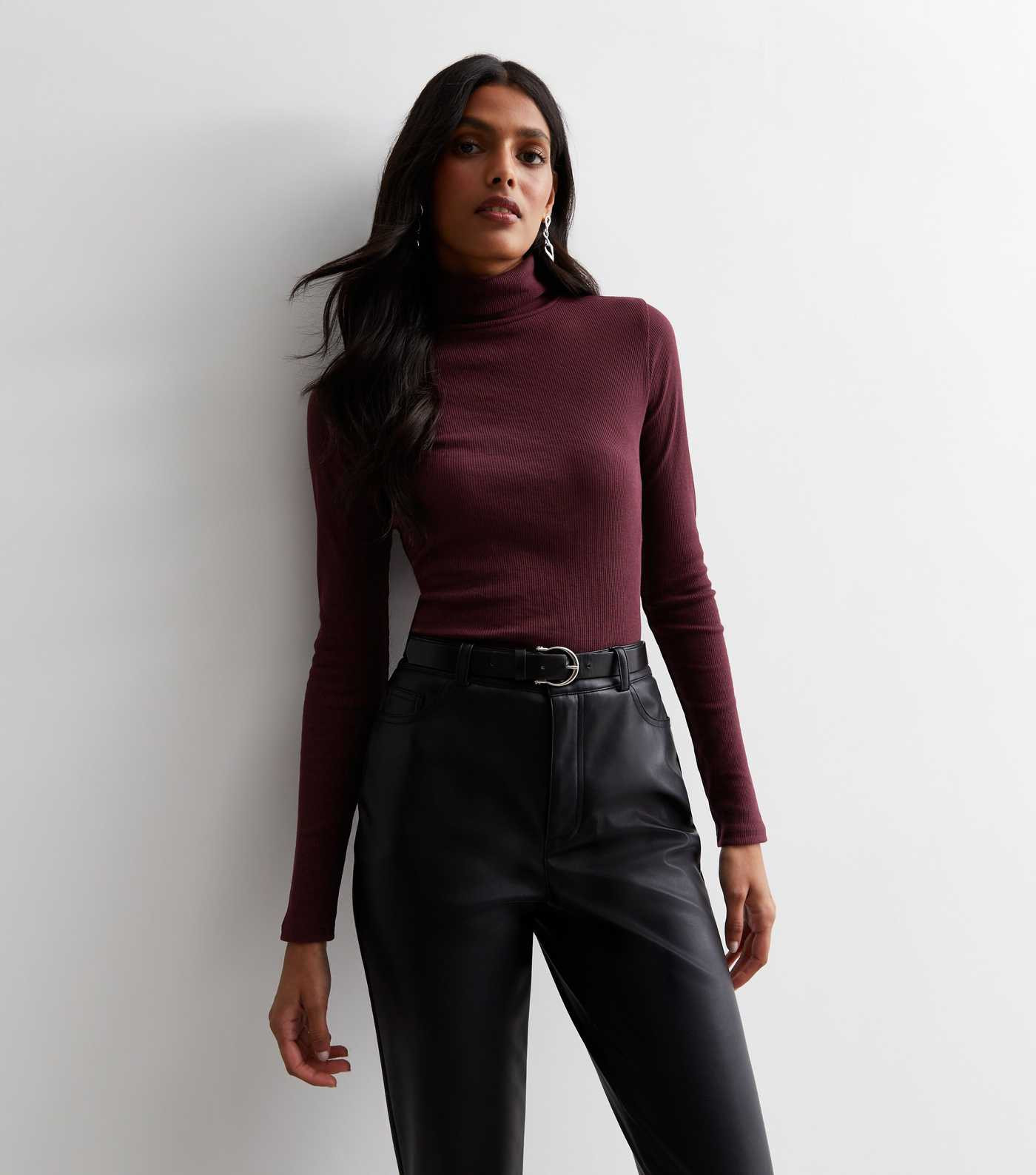 Burgundy Ribbed Roll Neck Top | New Look | New Look (UK)