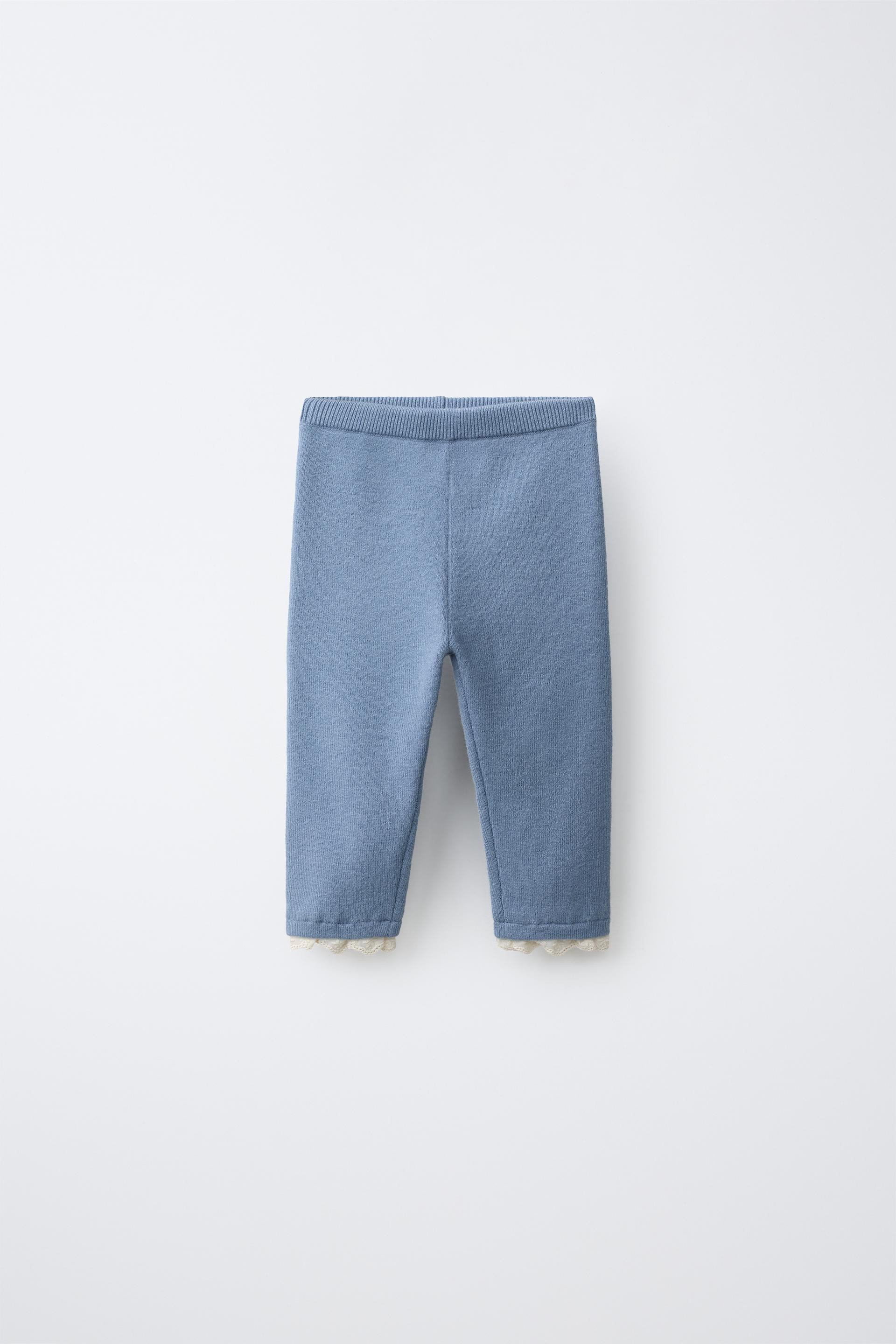 Zara - Lace Trim Knit Leggings - Light Blue - 12-18 Months (33,9 Inches) - Kids | Zara US