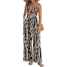 Womens Summer Jumpsuits Dressy Sexy V Neck Twist One Piece Outfits Sleeveless Casual Wide Leg Lon... | Amazon (US)