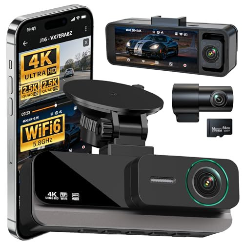 Nymzview 4K+2.5K+2.5K 3 Channel Dash Cam - Front/Rear/Inside - 5.8GHz WiFi 6 Dashcam with IR Night Vision, 64GB Card, 24H Parking Mode, G-Sensor - Car Dash Cam for Rideshare & Taxi | Amazon (US)