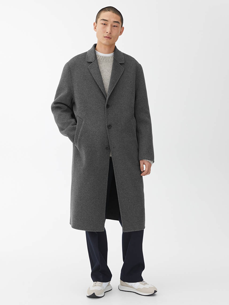 Double-Face Wool Coat - Grey Melange - Jackets & Coats - ARKET DE | ARKET (EU)