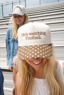 He's Watching Football - Brown Polka Dot Hat | KenzKustomz
