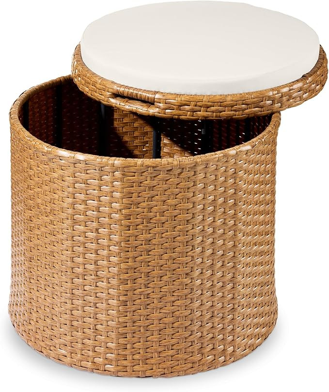 Best Choice Products Round Wicker Ottoman, Multipurpose Outdoor Furniture for Patio, Backyard, Ad... | Amazon (US)