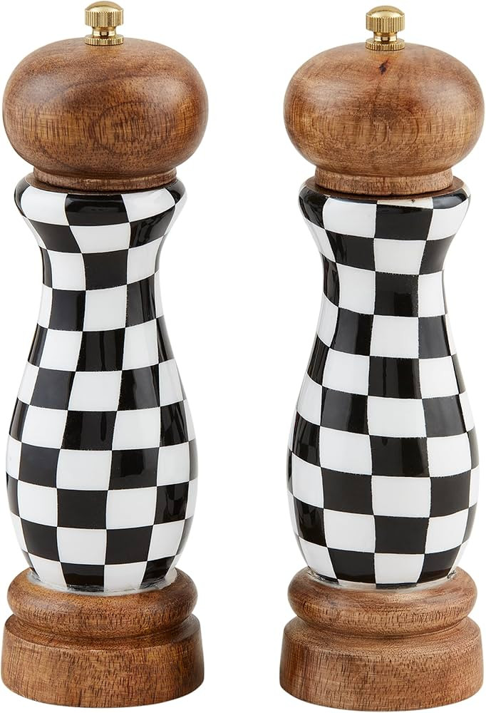 Mud Pie Checked Salt Pepper Grinders, 8" x 2 1/4" dia, WHITE | Amazon (US)