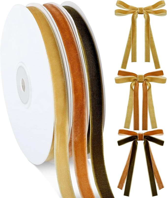 Jutom 3 Rolls of 30 Yards Christmas Velvet Ribbon 1 Inch Thin Vintage Copper Khaki Army Green Vel... | Amazon (US)