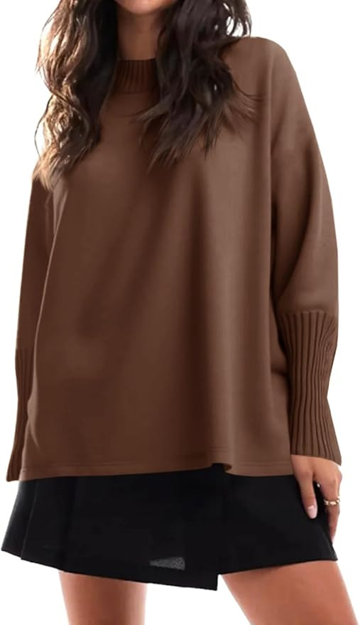 Cicy Bell Womens Mock Neck Sweaters Batwing Long Sleeve Chunky Knit Pullover Oversized Fall Casua... | Amazon (US)