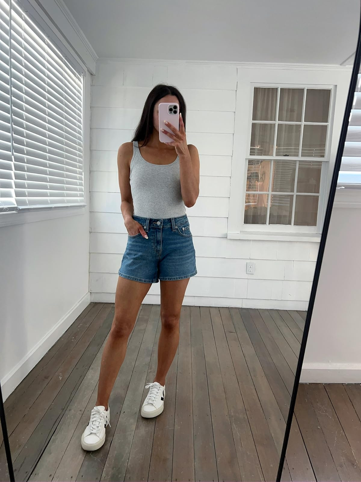 Summer basics! XS in tank, shorts in 24, sneakers true to size. 
Gray tank top/denim shorts/sneakers
 

 

#LTKSeasonal #LTKPetite #LTKFindsUnder50