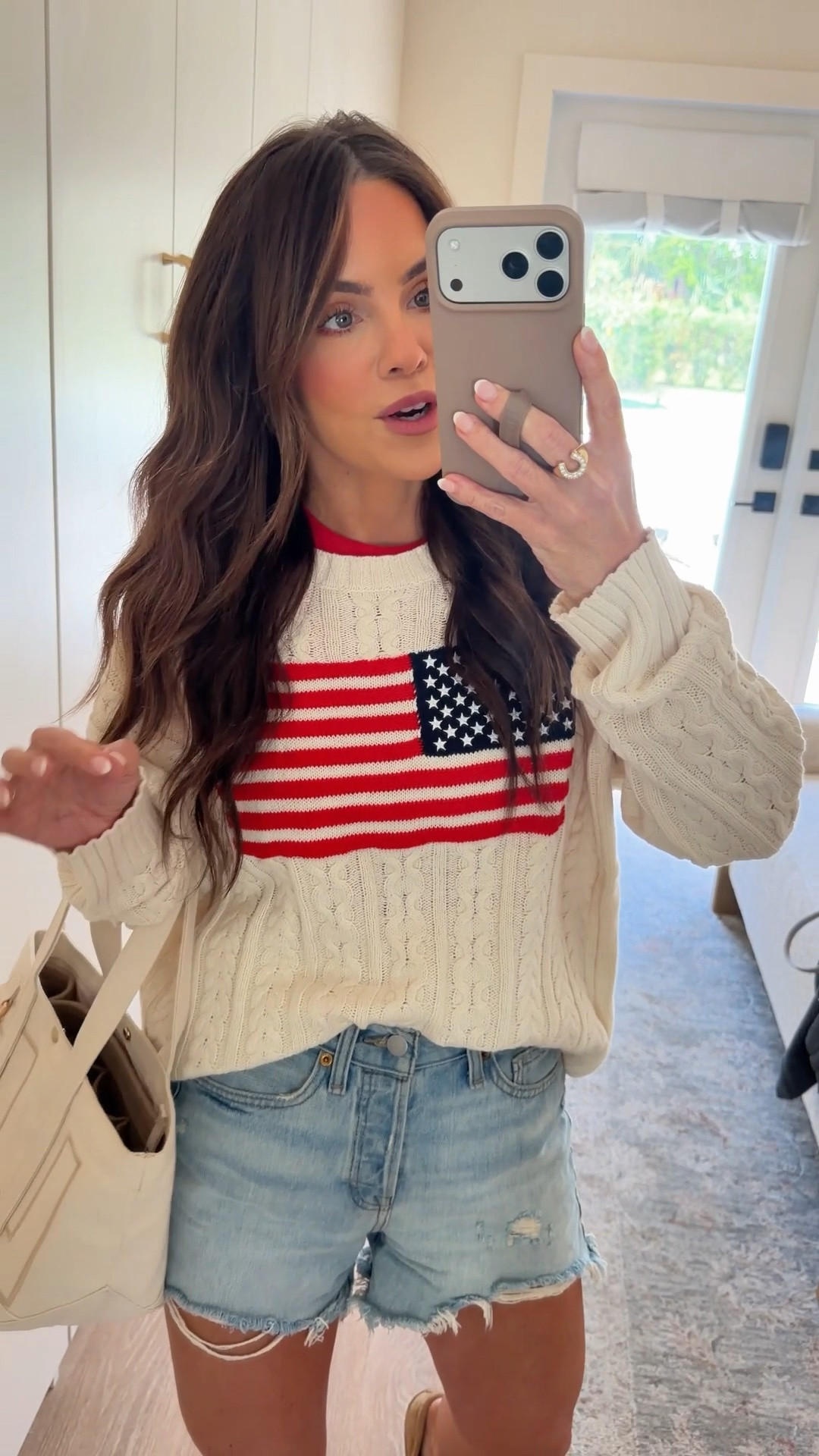 A little red, white, and blue moment for summer ❤️🤍💙 

This Target sweater is giving cozy coastal Americana in the best way — paired with easy denim shorts and simple neutral accessories for an effortless summer outfit I’ll be repeating all season long. #targetstyle @Target

#LTKootd #LTKgrwm #LTKPetite