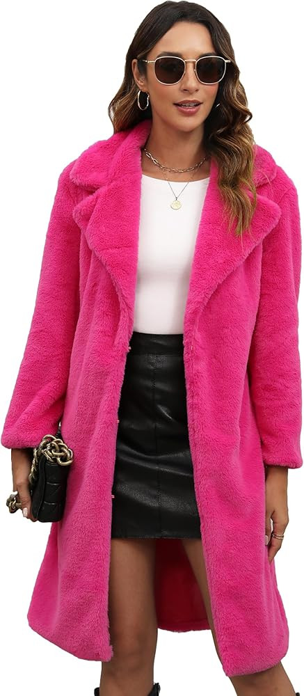 Women's Faux Fur Coat Teddy Fuzzy Fleece Open Front Cardigan Elegant Lapel Collar Long Sleeve Lon... | Amazon (US)