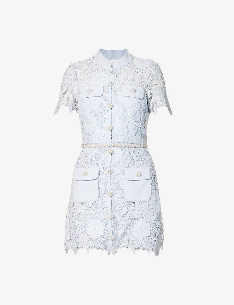 Collared floral-embroidered woven mini dress | Selfridges