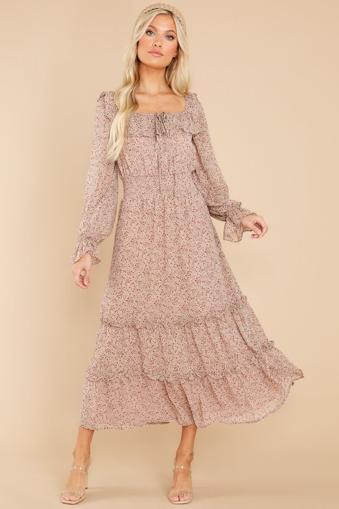 Forever Crush Mauve Floral Print Midi Dress | Red Dress 