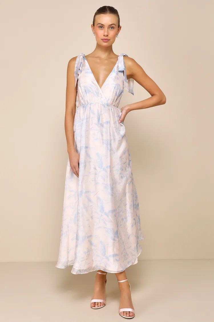 Breathtaking Charm Blush and Blue Floral Tie-Strap Maxi Dress | Lulus