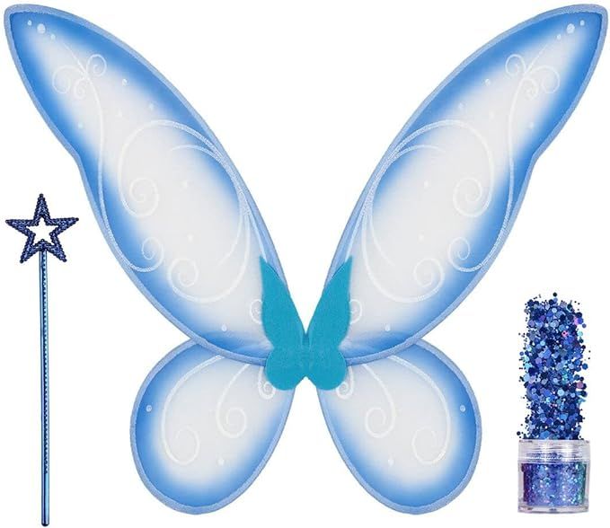 Funcredible Fairy Costume Accessories Set - Fairy Wings, Fairy Wand with Fairy Glitter - Blue Too... | Amazon (US)