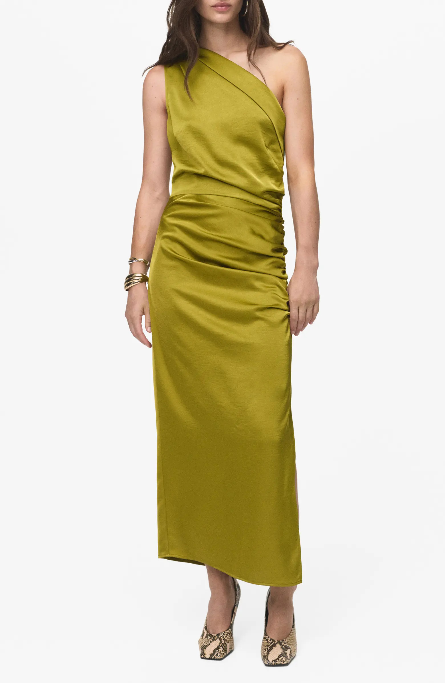MANGO Asymmetric One-Shoulder Satin Cocktail Dress | Nordstrom | Nordstrom