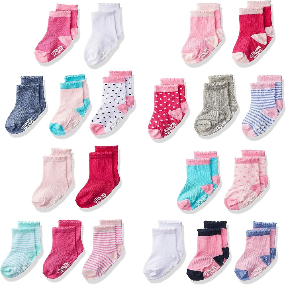 Little Me 20-Pack Newborn Baby Infant & Toddler Girls Socks, 0-12/12-24 Months, Assorted Size Pack | Amazon (US)