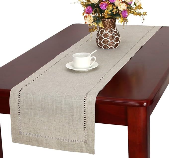 Grelucgo Handmade Hemstitched Natural Rectangle Lace Table Runners (14x60 inch) | Amazon (US)