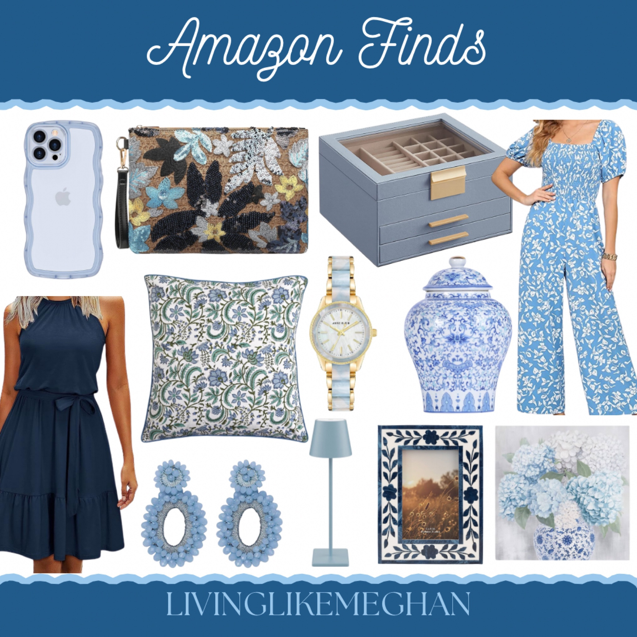 Amazon Finds - blues





Beaded bag, jumpsuit, navy and white, dress, scalloped edge, watch, ginger jar, jewelry box, statement earrings, beaded earrings, blue and white, grandmillennial, picture frame, Amazon, Amazon finds, classic style, preppy style

#LTKFindsUnder100 #LTKHome #LTKSaleAlert