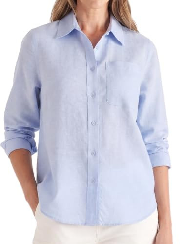 Light Blue Button Down Shirt Women Cotton Blouses Basic Shirt Light Blue XS | Amazon (US)