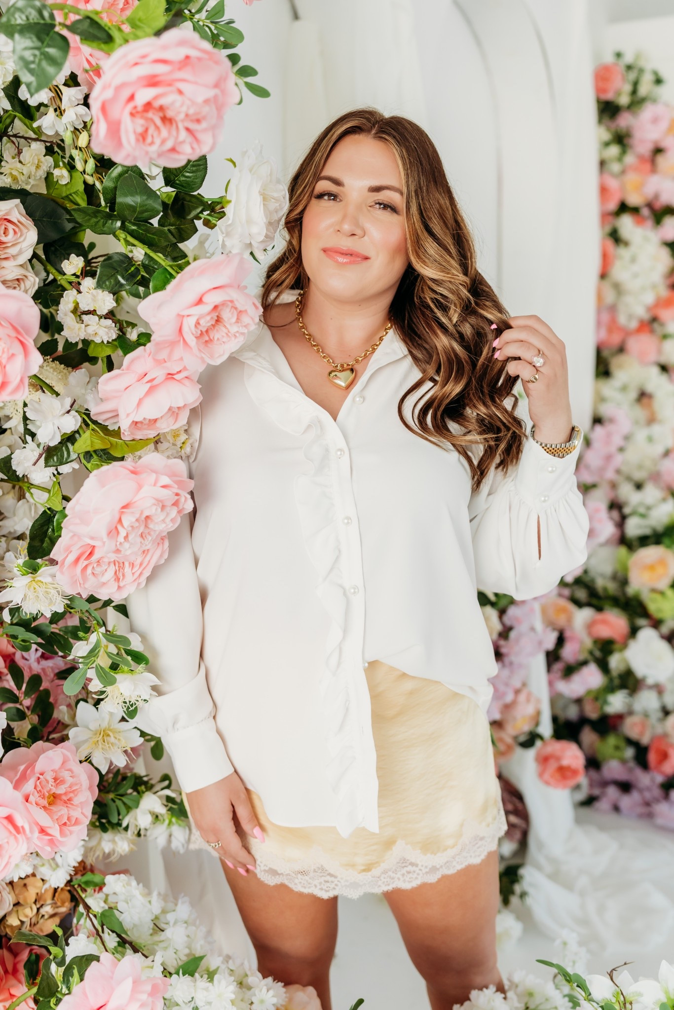 curvy midsize spring style! linking similar white blouses and wearing size large in butter yellow skort 

#LTKSeasonal #LTKFindsUnder50 #LTKMidsize