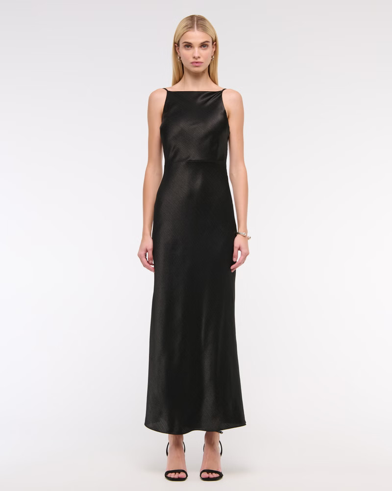 High-Neck Crinkle Satin Maxi Dress | Abercrombie & Fitch (US)