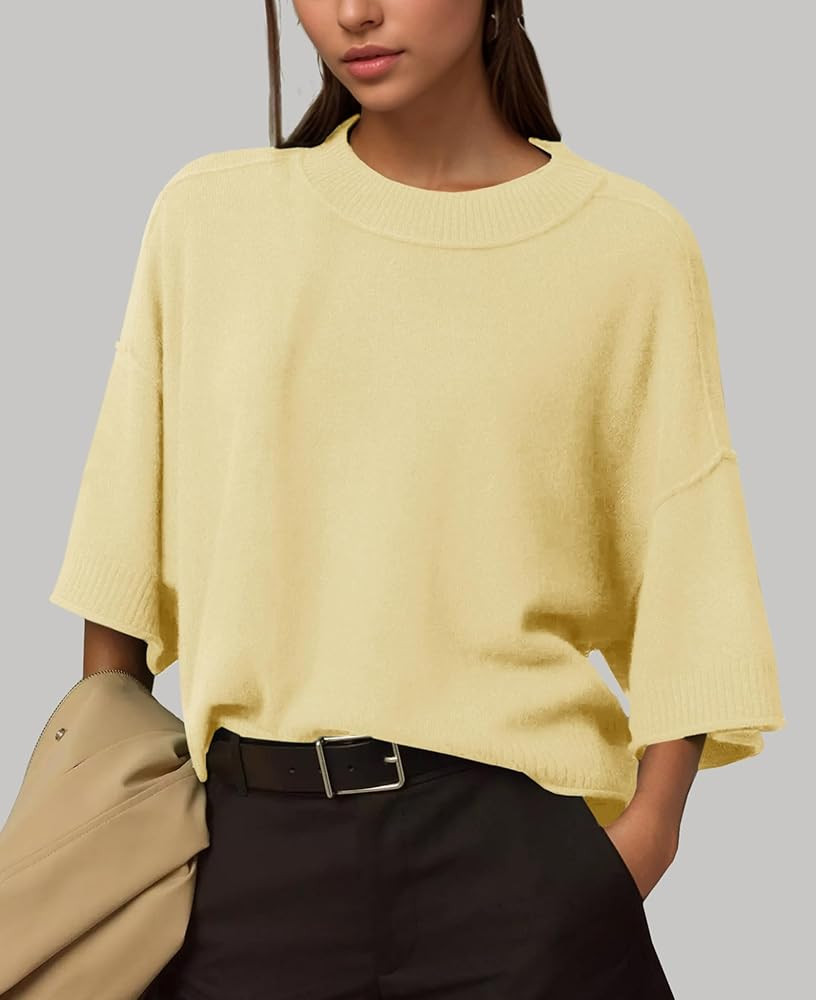 ZDC Women's Oversized Sweaters Summer Short Sleeve Casual Cropped Tops Lightweight Loose Fit Knit... | Amazon (US)