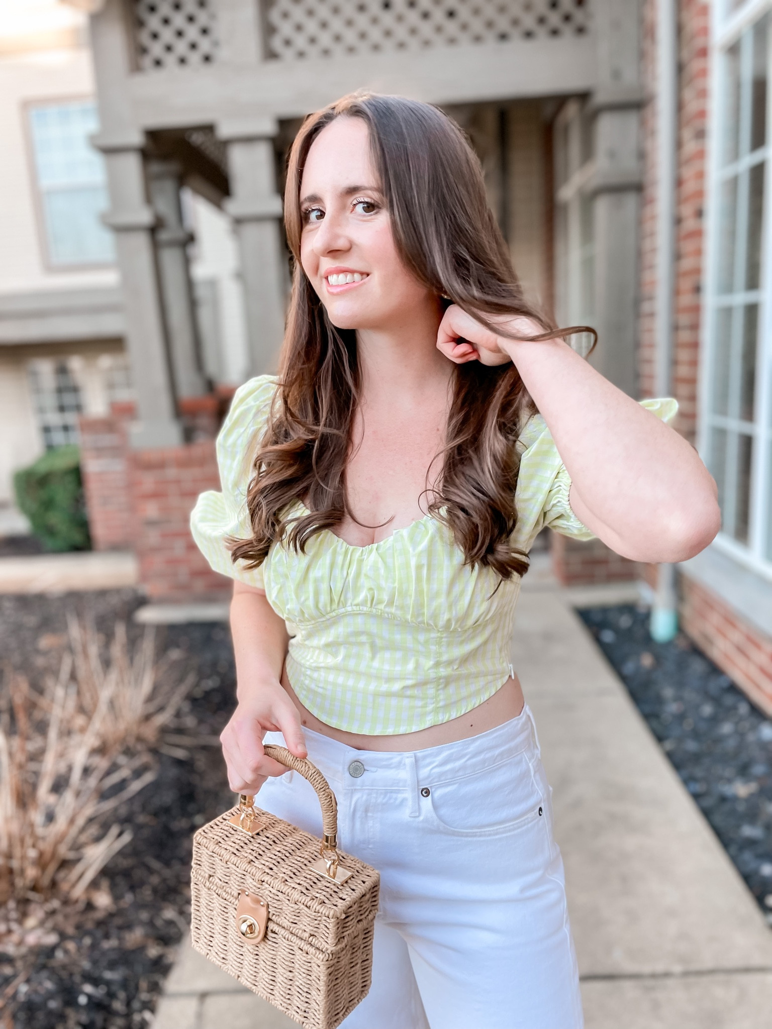 Spring outfit, crop top, corset top, gingham top, gingham, white jeans, straight jeans, h&m, agolde, wicker bag, wicker handbag, spring bag, amazon, under $50, under $100, white jeans outfit, Easter outfit, 

#LTKFind #LTKunder100 #LTKSeasonal