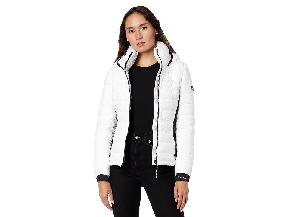 Calvin Klein Scuba Side Lightweight Puffer (White) Women's Jacket | Zappos