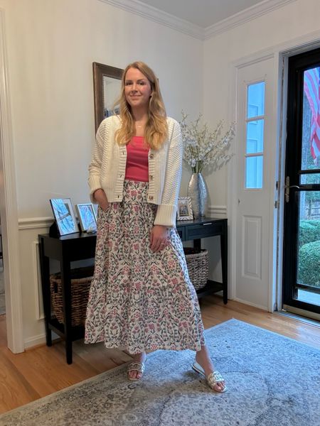What to wear this spring 

Floral print skirt with pink tank and cozy knit, cropped cardigan. Got my normal size in everything

Spring outfit idea 

#LTKSeasonal #LTKshoecrush #LTKfindsunder100