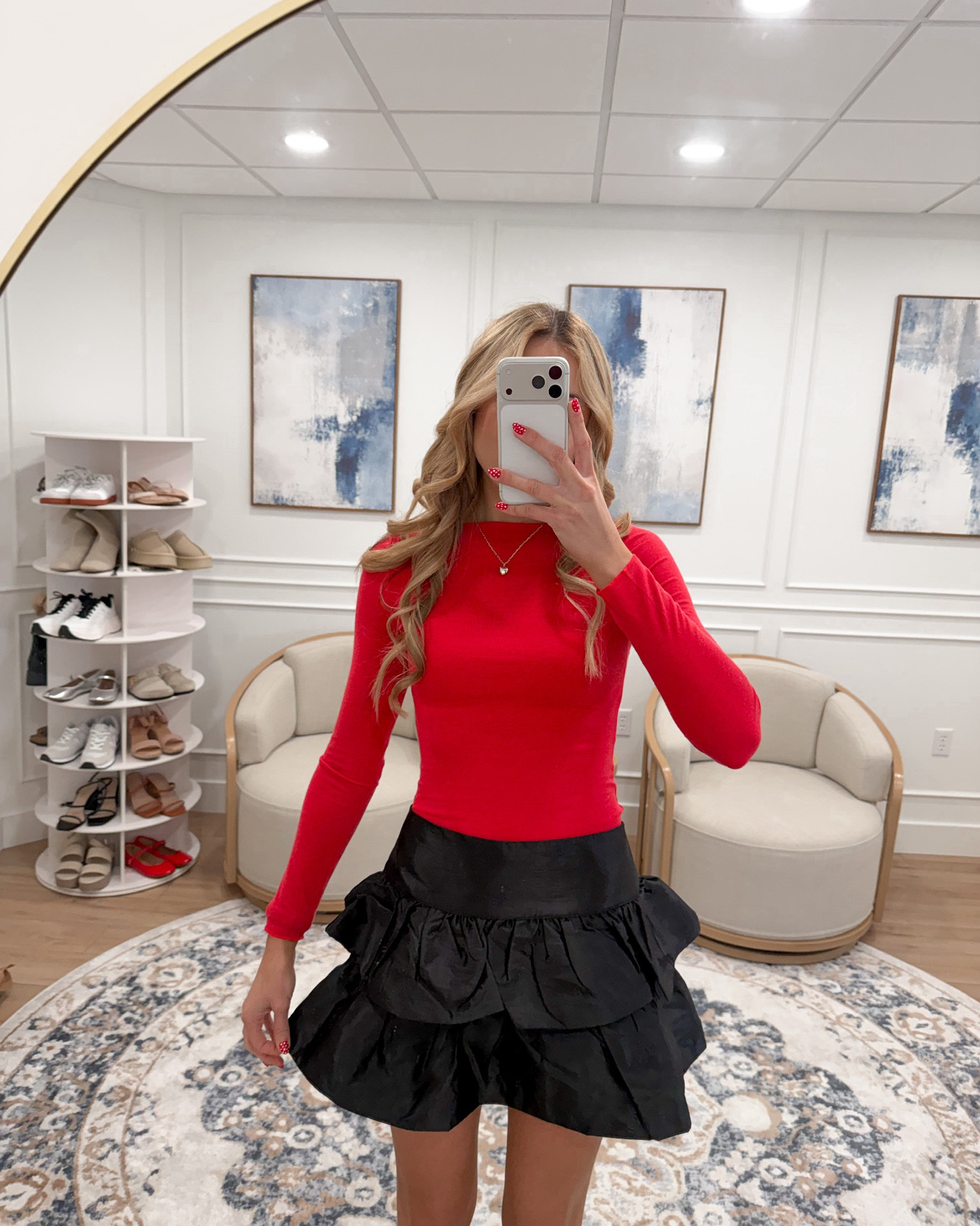 A festive look all from Walmart that’s perfect for Christmas parties, date night, or any holiday event! ❤️✨
This red fitted top is such a classic and pairs perfectly with this ruffled black mini skirt — so fun, flattering, and easy to dress up with simple heels.

Wearing size small in both pieces.

#LTKFindsUnder50 #LTKHoliday #LTKTall