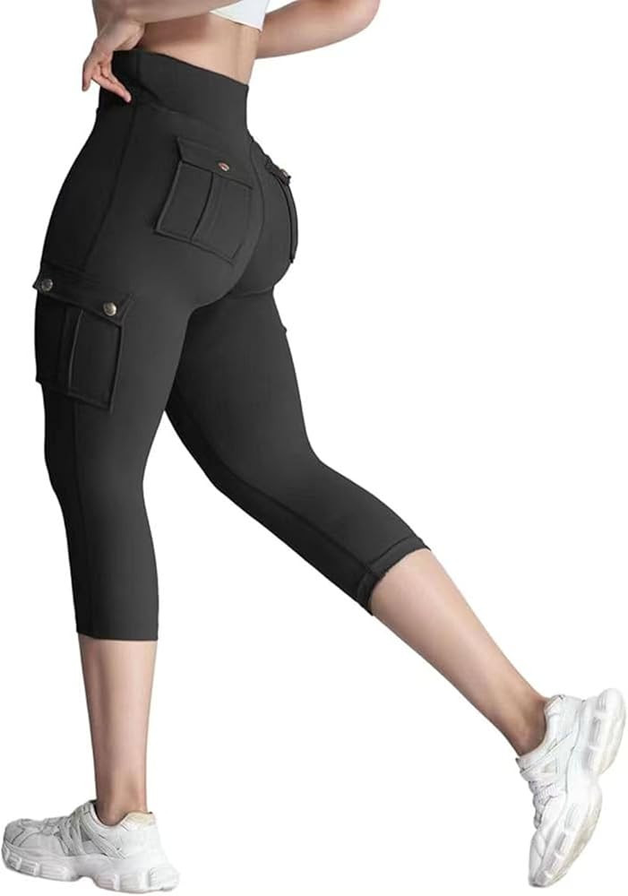 Sumleno Cargo Capri Leggings with Pockets for Women High Waist Tummy Control Scrunch Butt Lifting... | Amazon (US)