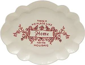 Stoneware Scalloped Platter "There's No Place Like Home", Cream and red | Amazon (US)