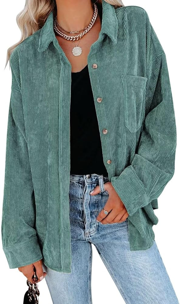 JOCAFIYE Womens Corduroy Shirt Casual Long Sleeve Button Down Jacket Fall Oversized Blouses Tops ... | Amazon (US)