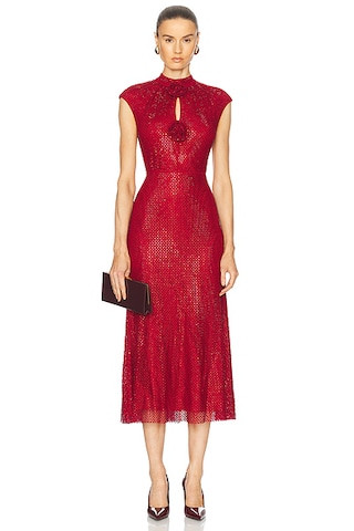 Rhinestone Fishnet Midi Dress | FWRD 