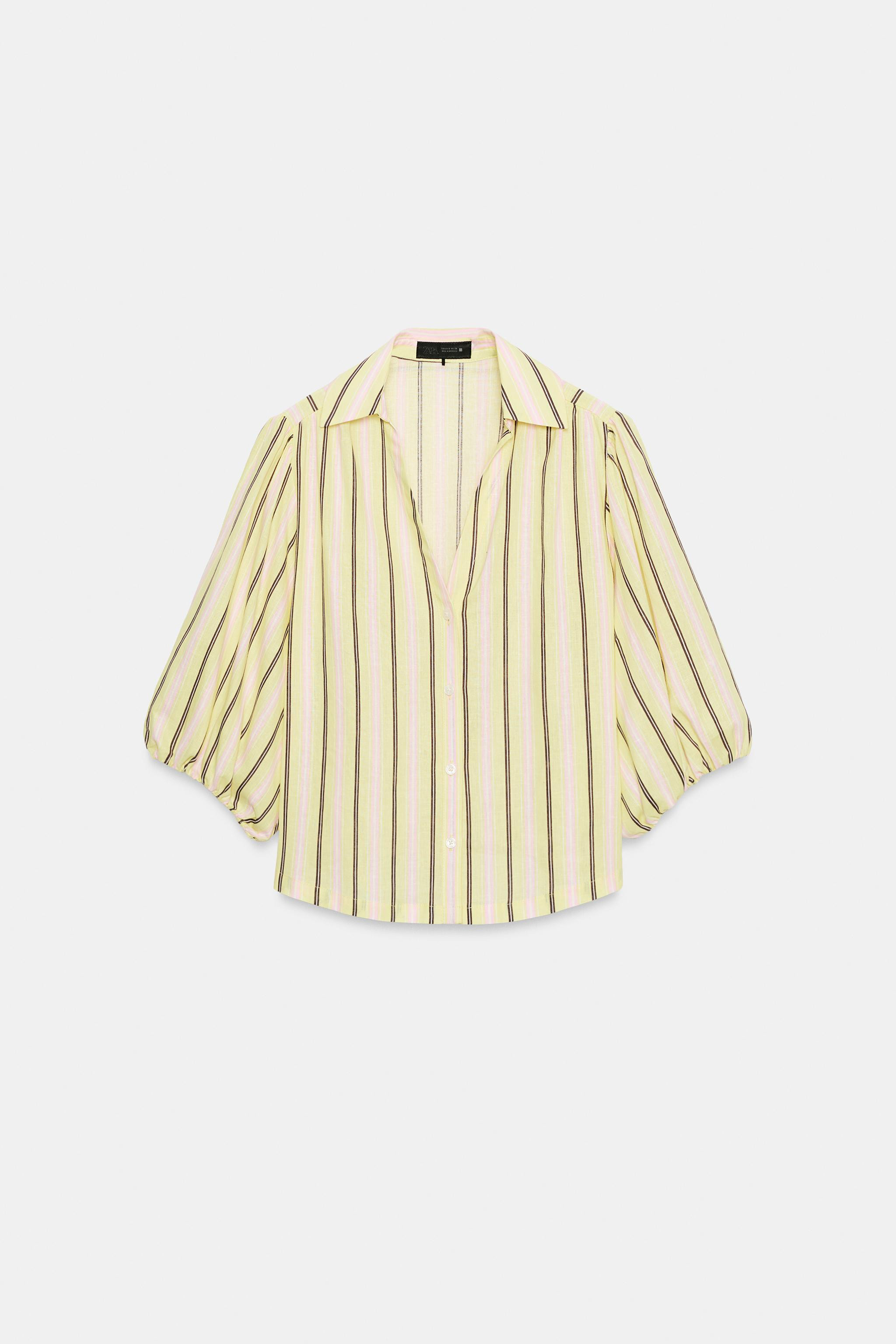 LINEN BLEND PUFF SLEEVE SHIRT | Zara US